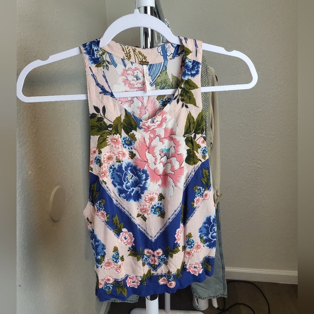 Free People This Sweet Love Printed Tie Boho Tank Blouse Xsmall